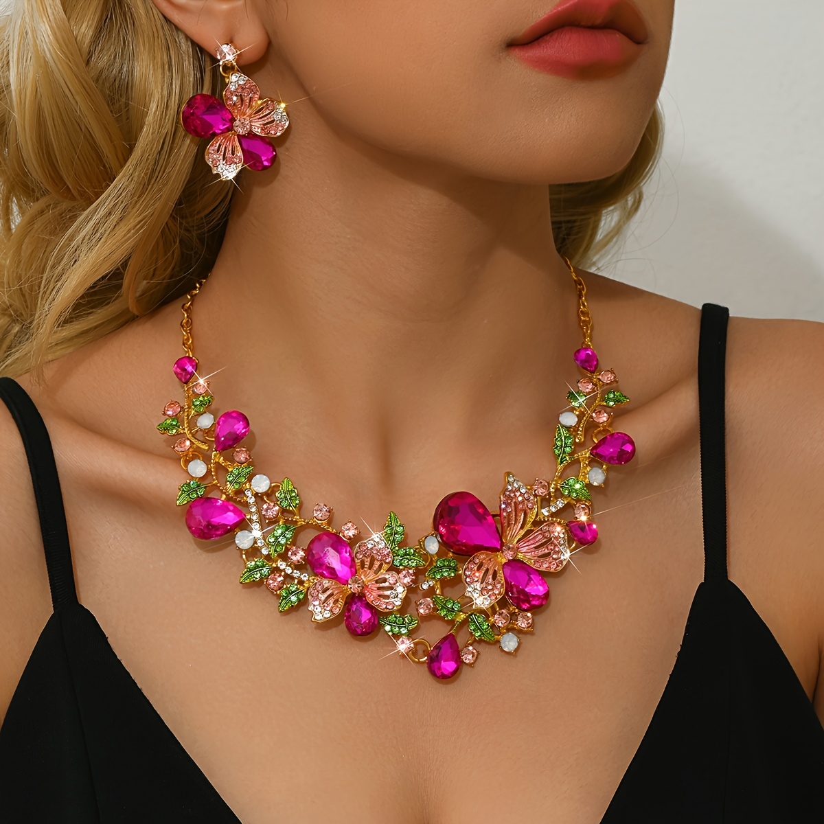 Floral Fashion Women's Statement Necklace & Earrings Set